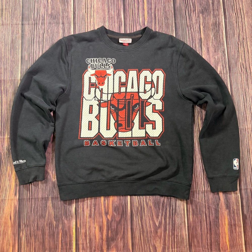 Mitchell Ness Chicago Bulls Basketball Crewneck Sweatshirt Black Vintage NBA M‎